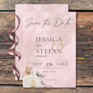 Save The Date Mariage Boho Pampas & Roses Rose