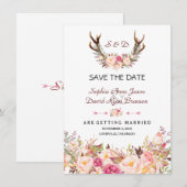 Save The Date Mariage Bois de Cerf Fleur Rose Charm (Devant / Derrière)