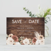 Save The Date Mariage Bois Rustique Floral Bohème (Debout devant)