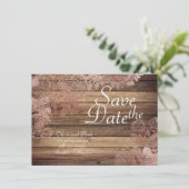 Save The Date Mariage Bois Rustique Rose Dentelle Économisez La (Debout devant)