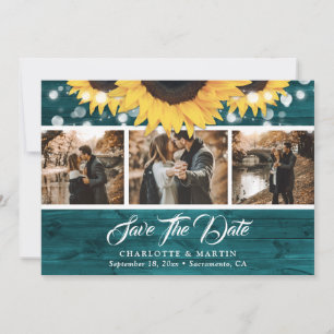 Save The Date Mariage Bois Rustique Tournesol Sarcelle 3 Photo