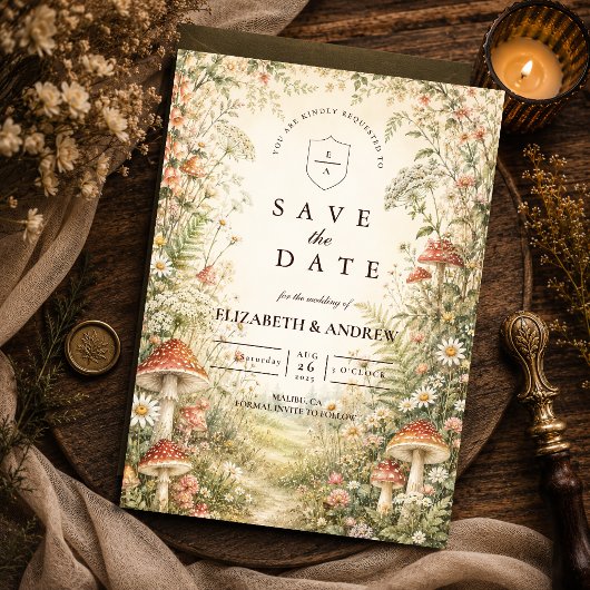 Save The Date Mariage Boisée Champignon Enchanté