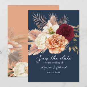 Save The Date Mariage Bordeaux et Bleu Marine