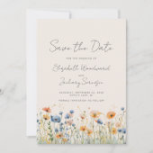 Save The Date Mariage bordure de fleurs sauvages bohème orange b (Devant)