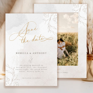 Save The Date Mariage Botanique à l'Écriture Élégante avec Photo