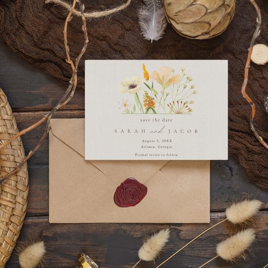 Save The Date Mariage Botanique aux Fleurs Sauvages Simples