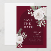 Save The Date Mariage botanique blanc hivernal en bordeaux (Devant / Derrière)