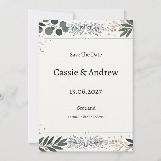Save The Date Mariage Botanique Bleu (Devant)