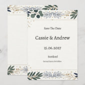 Save The Date Mariage Botanique Bleu (Devant / Derrière)