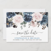 Save The Date Mariage botanique bleu pâle rose rose (Devant)