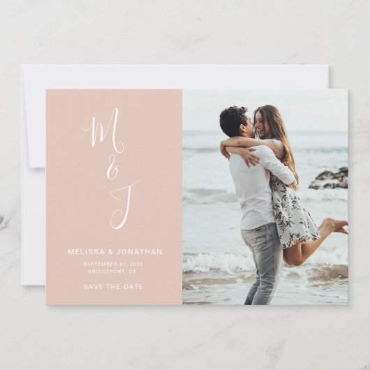 Save The Date Mariage botanique Blush Rose Moderne Enregistrer L (Devant)