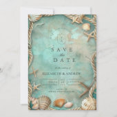 Save The Date Mariage Botanique Coquillage Côtier (Devant)