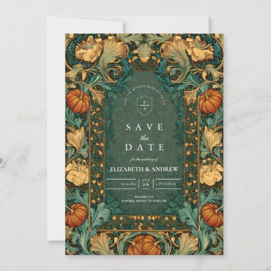 Save The Date Mariage botanique d'automne d'or (Devant)