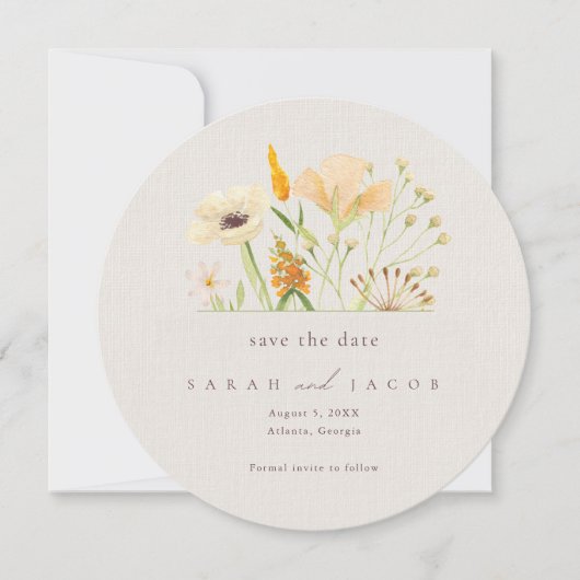 Save The Date Mariage botanique de fleurs sauvages simples  (Devant)