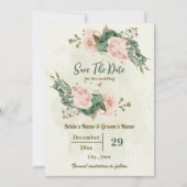 Save The Date Mariage botanique de fleurs vertes de blanc et de (Devant)