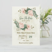Save The Date Mariage botanique de fleurs vertes de blanc et de (Debout devant)