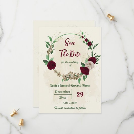 Save The Date Mariage botanique des fleurs de champagne de Bourg (Devant/Arrière en situation)