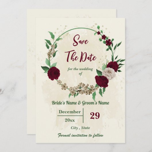 Save The Date Mariage botanique des fleurs de champagne de Bourg (Devant / Derrière)