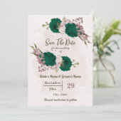 Save The Date mariage botanique des fleurs vert émeraude rose (Debout devant)