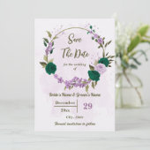Save The Date mariage botanique des fleurs violettes vert émerau (Debout devant)