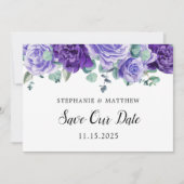 Save The Date Mariage botanique d'Eucalyptus aux fleurs violette (Devant)