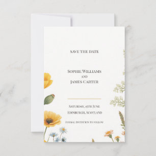 Save The Date Mariage botanique écossais au pavot jaune et fougè