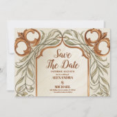 Save The Date Mariage Botanique Élégant Art Nouveau (Devant)