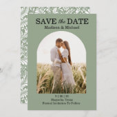 Save The Date Mariage Botanique Élégant et Vert (Devant / Derrière)