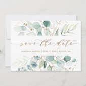 Save The Date Mariage botanique élégant or et vert (Devant)