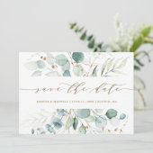 Save The Date Mariage botanique élégant or et vert (Debout devant)