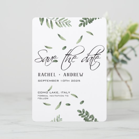 Save The Date Mariage Botanique élégant Script moderne simple (Debout devant)