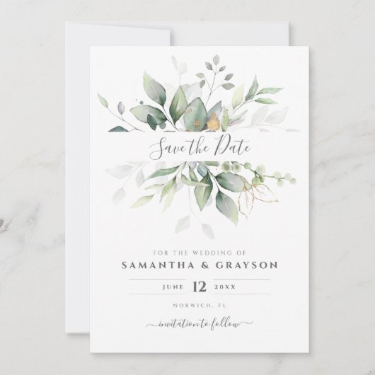 Save The Date Mariage botanique Eucalyptus Greenery (Devant)