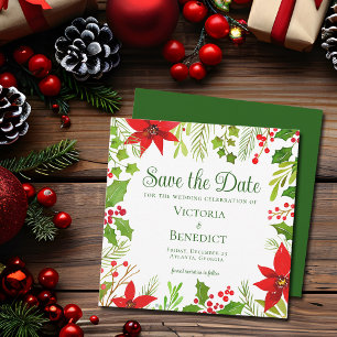 Save The Date Mariage botanique Festive Green Christmas