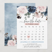 Save The Date Mariage Botanique Fleur Rose Poussiéreux Bleu (Devant / Derrière)