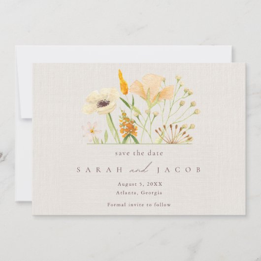 Save The Date Mariage botanique Fleur sauvage simple (Devant)