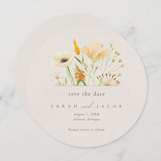 Save The Date Mariage botanique Fleur sauvage simple (Devant / Derrière)