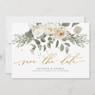 Save The Date Mariage botanique floral corail doux et verdure