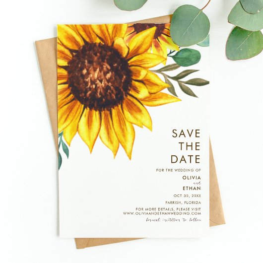 Save The Date Mariage botanique floral de tournesol moderne