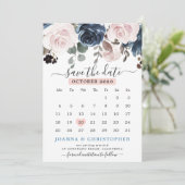 Save The Date Mariage Botanique Floral Rose Pâle Bleu Poussiéreu (Debout devant)