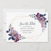 Save The Date Mariage botanique géométrique floral violet (Devant)