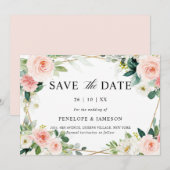 Save The Date Mariage botanique géométrique rose pâle (Devant / Derrière)