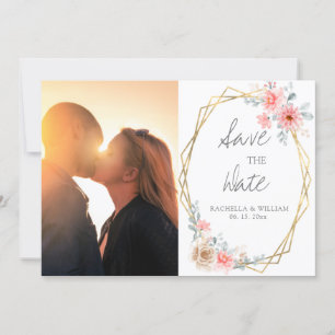 Save The Date Mariage botanique géométrique rose pâle