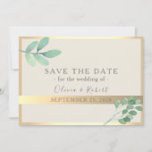 Save The Date Mariage Botanique Gold Greenery Date de sauvegarde (Devant)