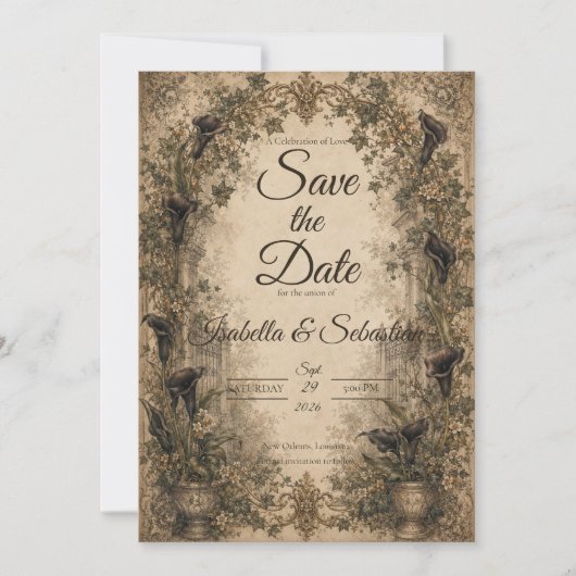 Save The Date Mariage Botanique Gothique Maussade (Devant)