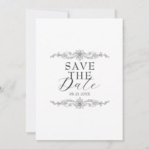 Save The Date Mariage botanique noir et blanc élégant à l'ancien
