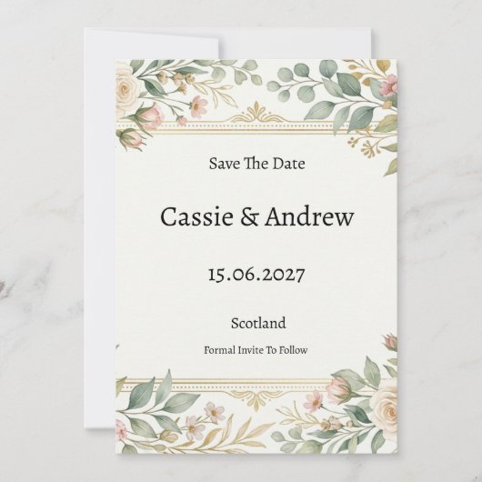 Save The Date Mariage Botanique Or (Devant)