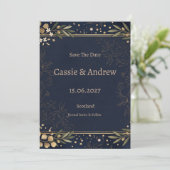 Save The Date Mariage Botanique Or et Bleu Marine (Debout devant)