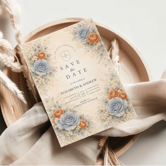 Save The Date Mariage Botanique Rose Bleue
