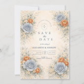 Save The Date Mariage Botanique Rose Bleue (Devant)