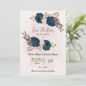 Save The Date mariage botanique rose et bleu marine (Debout devant)